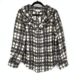 J.Crew Collection Silk Twill Ruffle Collar Top Womens Sz M Brown Cream Plaid NEW